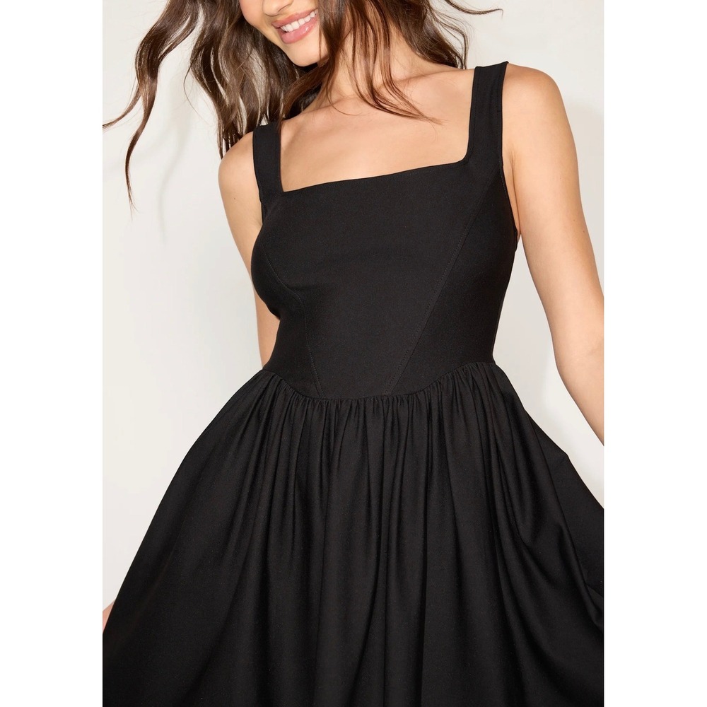 Lulus Gazelle Black Ponte Knit Skater Mini Dress Square Neck Size M 2862
